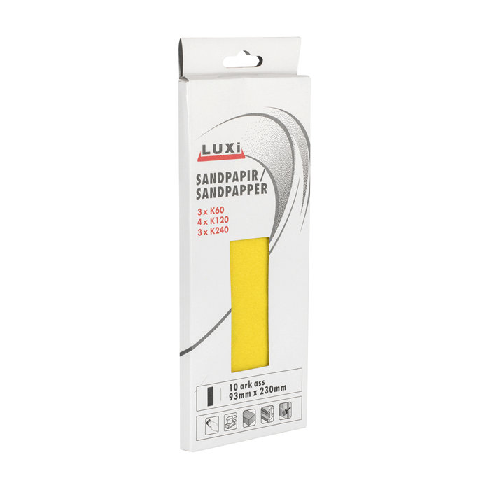 Sandpapir i ark ass. - 93 x 230 mm - 10-pk